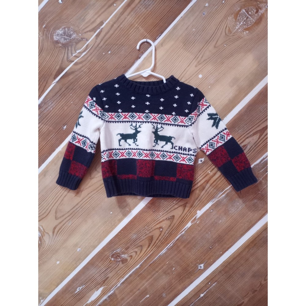 CHAPS 2T Knit Sweater Red Blue Deer